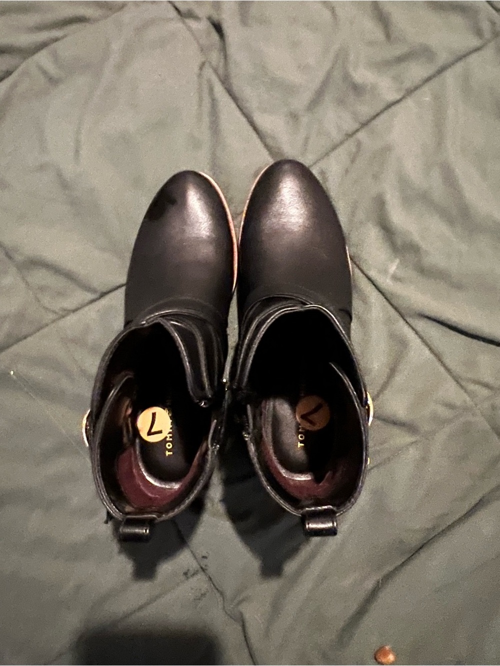 Tommy Hilfiger Black Leather Ankle Boots with Side Buckle